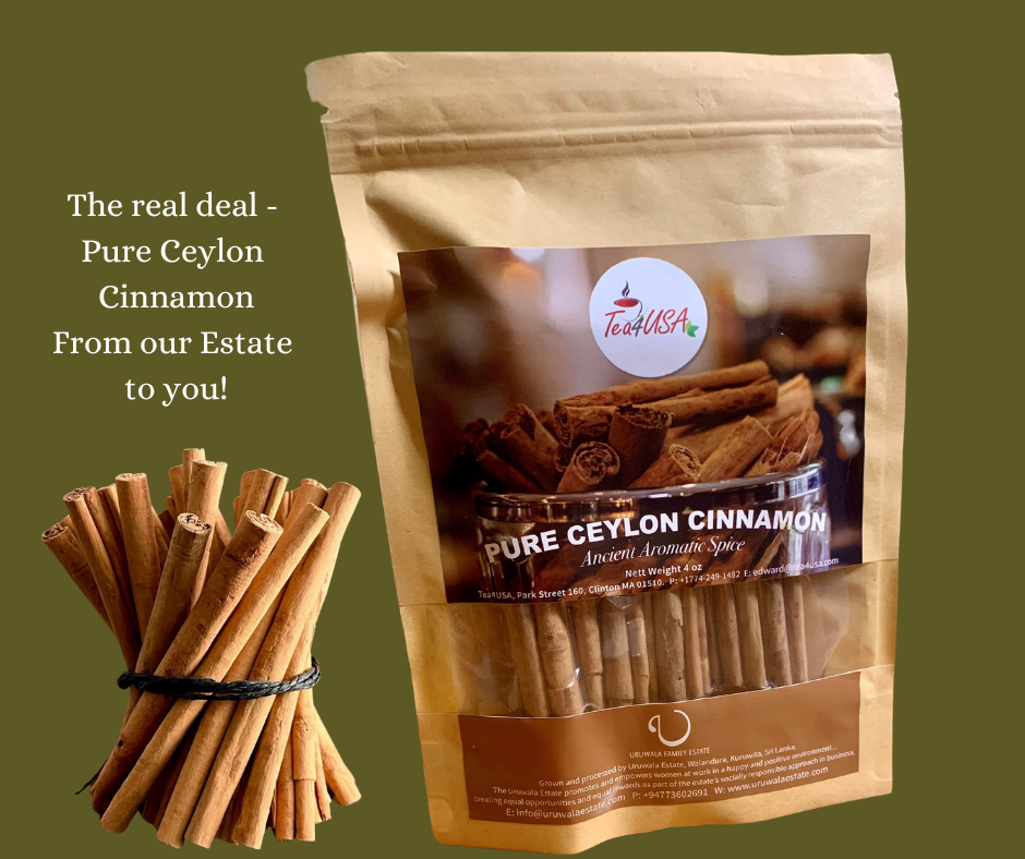 Tea4USA, Cinnamon - Ancient Aromatic Spice (4oz/0.25lbs) Ceylon Cinnamon Sticks from Sri Lanka |Airtight Zip Lock Pouches|