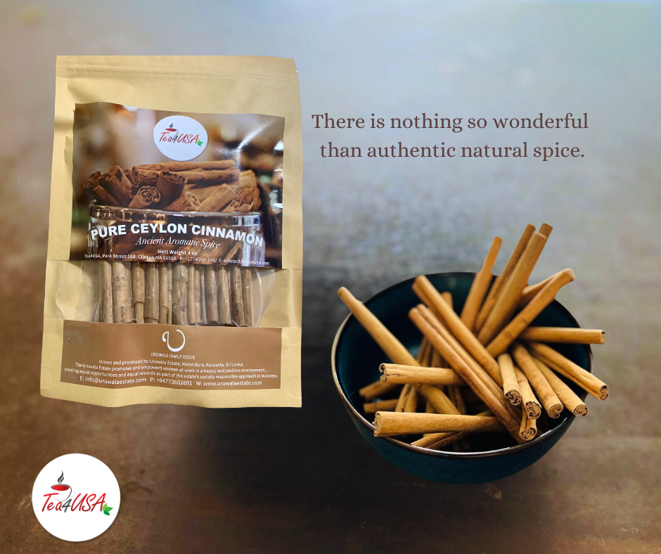 Tea4USA, Cinnamon - Ancient Aromatic Spice (4oz/0.25lbs) Ceylon Cinnamon Sticks from Sri Lanka |Airtight Zip Lock Pouches|