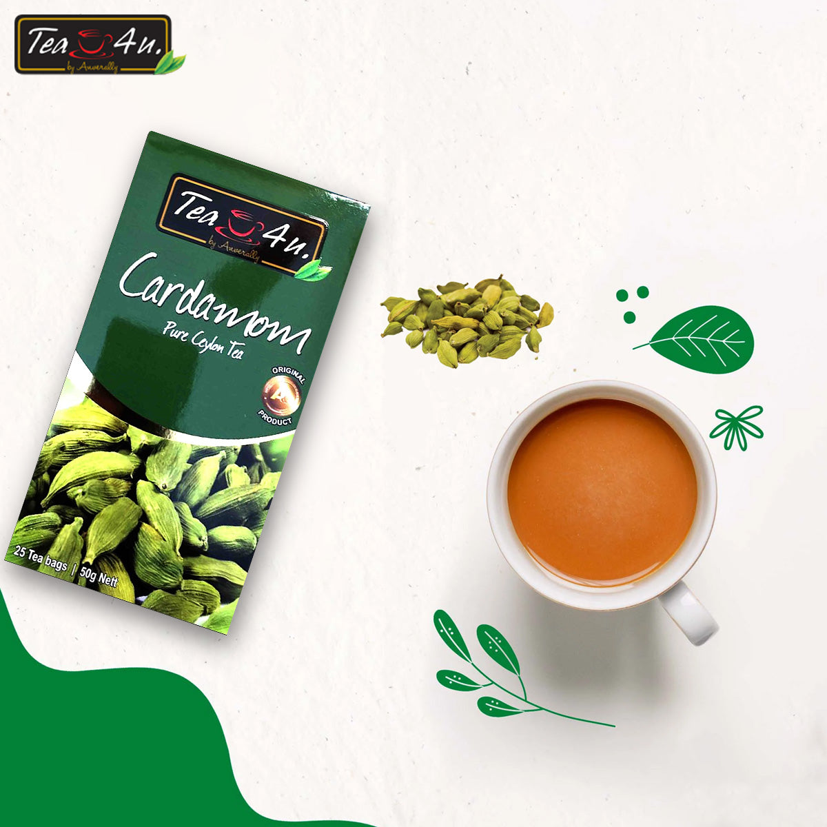 Cardamom Flavored Original Ceylon Black handpicked Tea Leaves by Tea4U