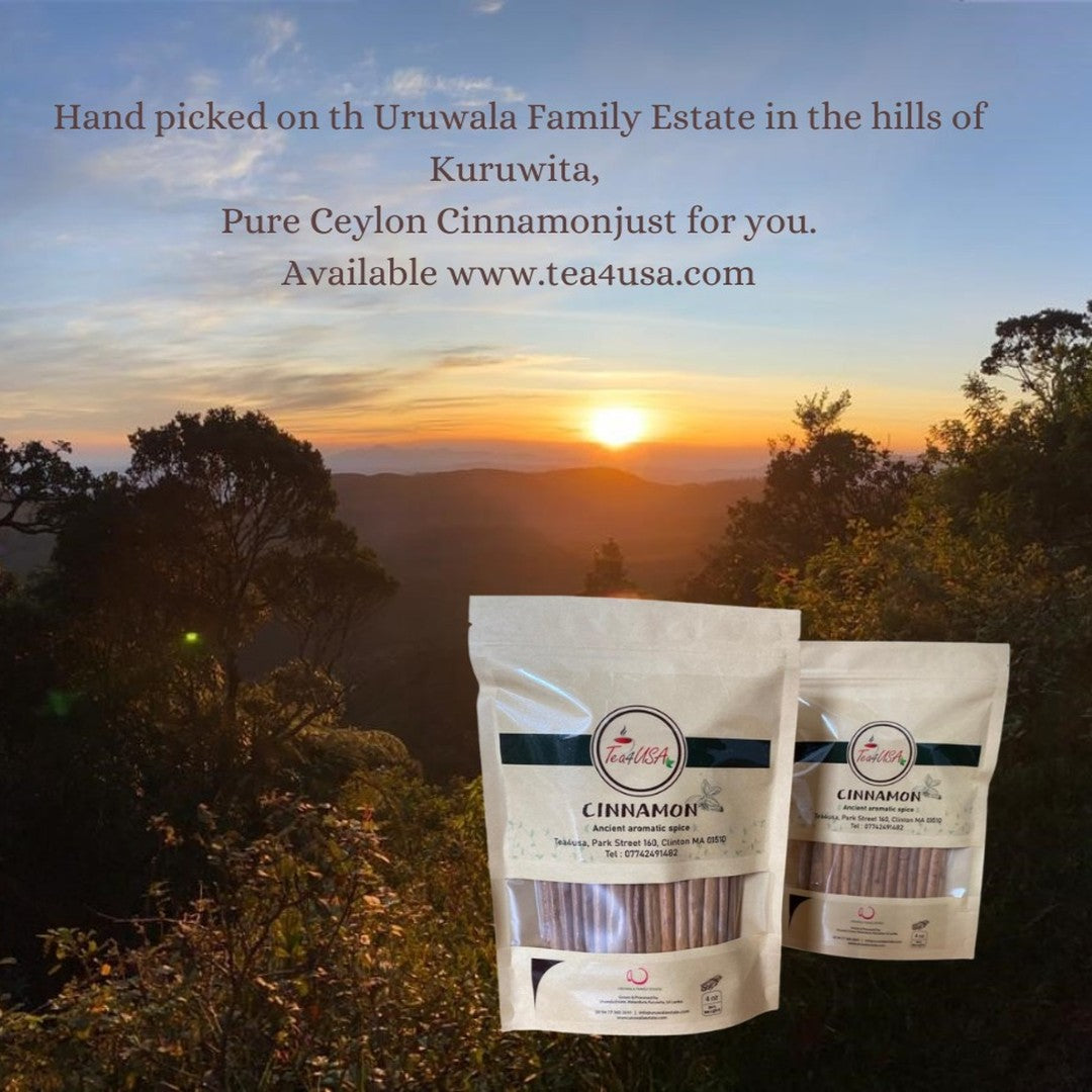 Tea4USA, Cinnamon - Ancient Aromatic Spice (4oz/0.25lbs) Ceylon Cinnamon Sticks from Sri Lanka |Airtight Zip Lock Pouches|
