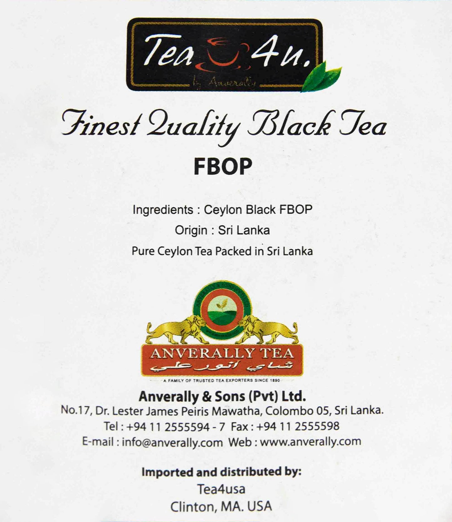 Finest quality FBOP Loose Black 7 oz Ceylon Tea in a bag