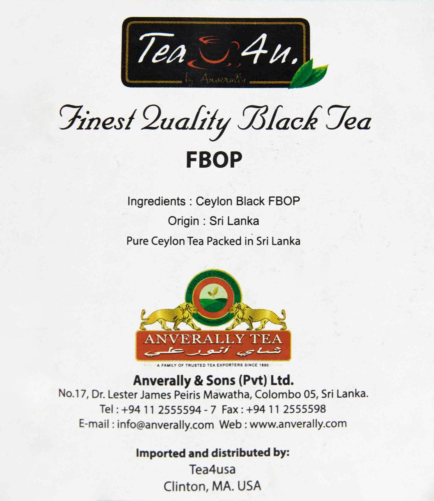 Finest quality FBOP Loose Black 7 oz Ceylon Tea in a bag