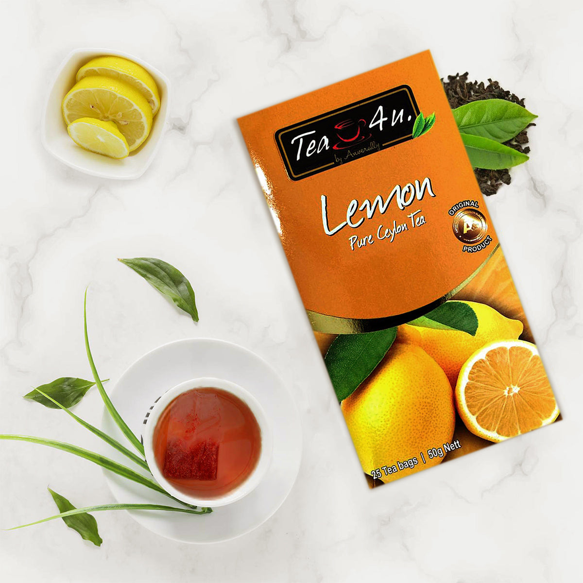 Tea4U Lemon Black Tea Bags - Original Ceylon Tea 25 Tea Bags