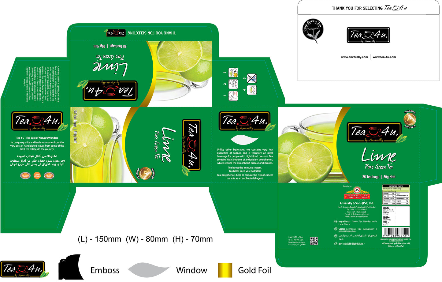 Tea4U Green Tea Bags with Lime