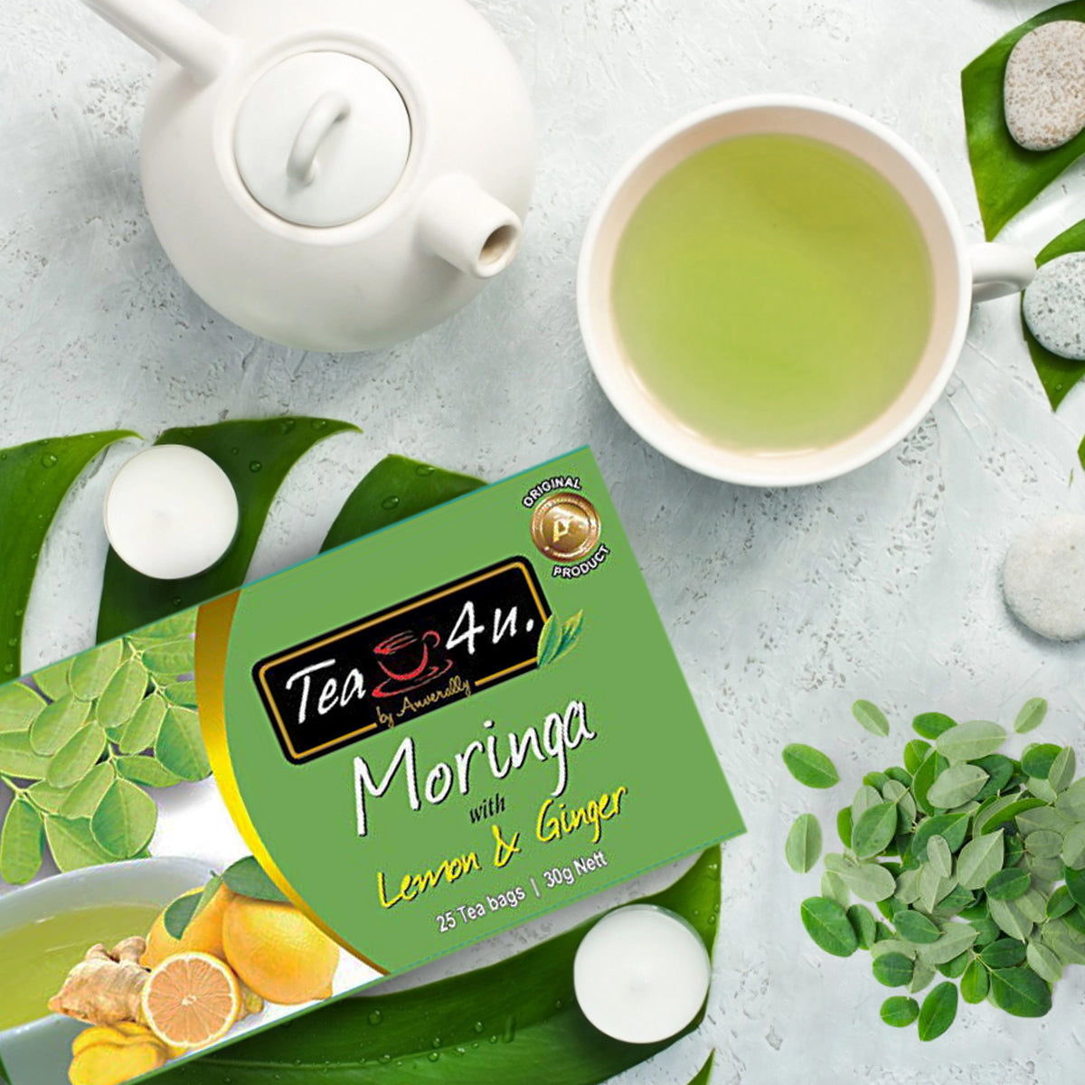 Moringa Lemon & Ginger Flavored Herbal 25 bags Tea4U Antioxidant Rich