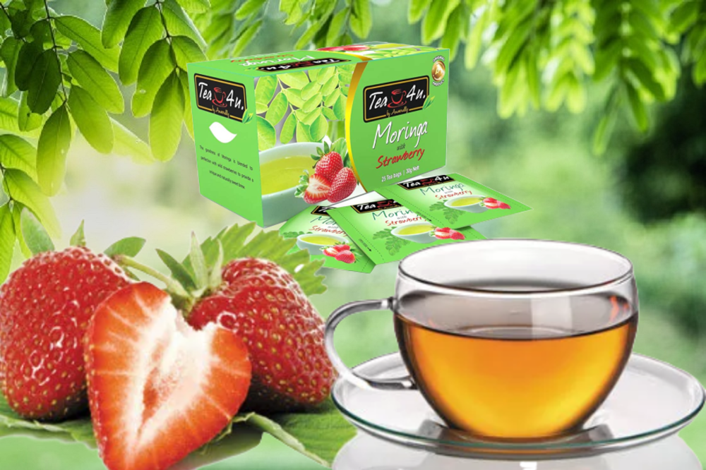 Tea4U Moringa Strawberry Flavored Energy Tea of delicious fresh blend