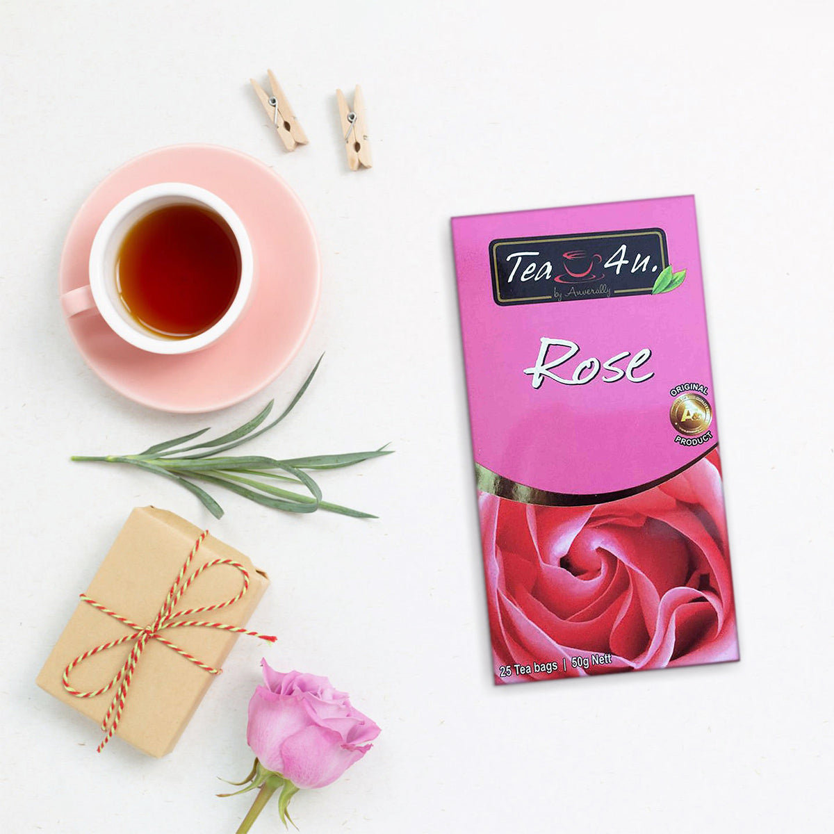 Tea4U Rose Black Tea Bags - Original Ceylon Tea, 25 Tea Bags