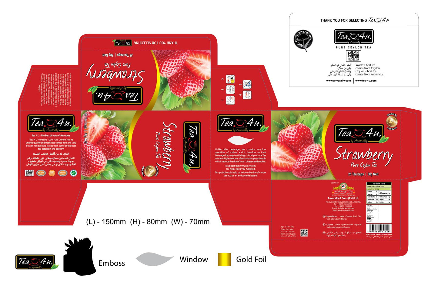 Tea4U Strawberry Black Tea Bags - Original Ceylon Tea 25 Tea Bags