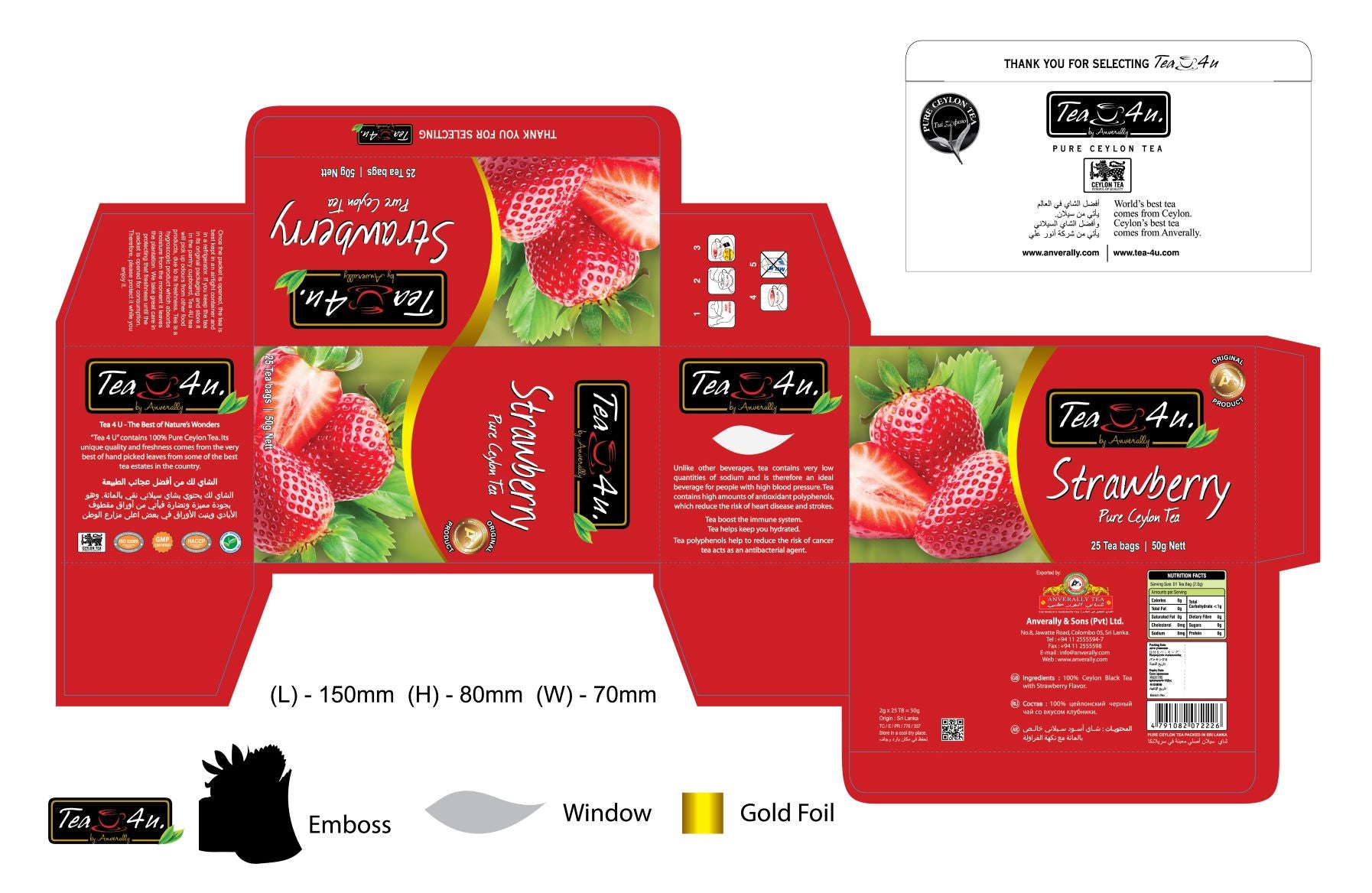 Tea4U Strawberry Black Tea Bags - Original Ceylon Tea 25 Tea Bags