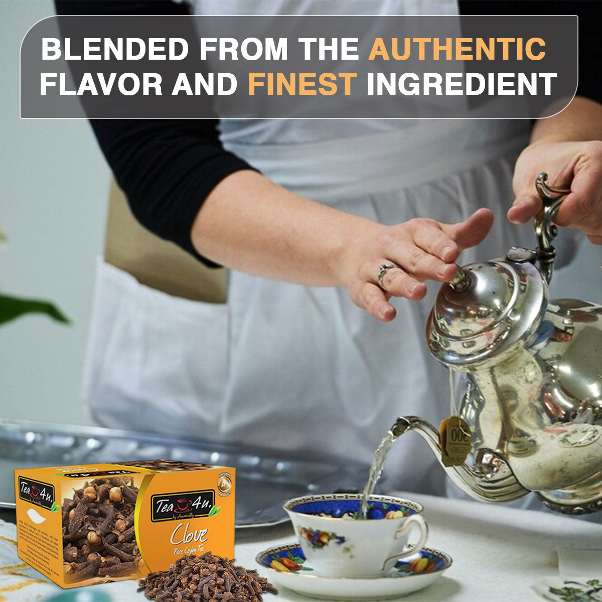 Woman preparing a pot of Tea4U Clove Flavored Black Tea