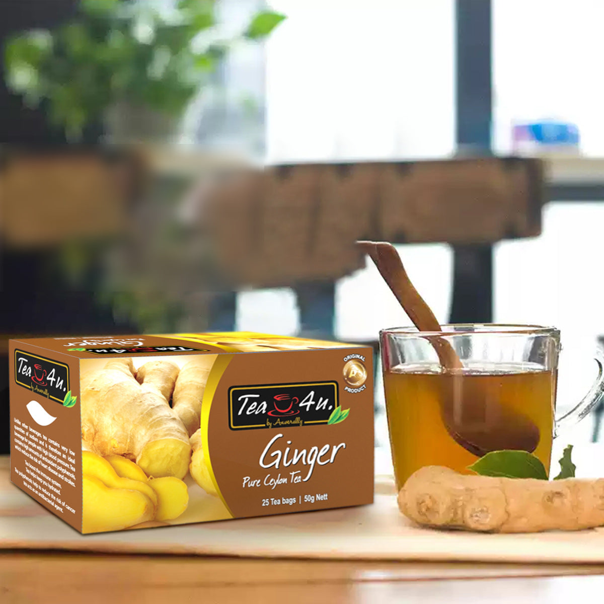 Tea4U Ginger Black Tea Bags - Original Ceylon Tea, 25 Tea Bags