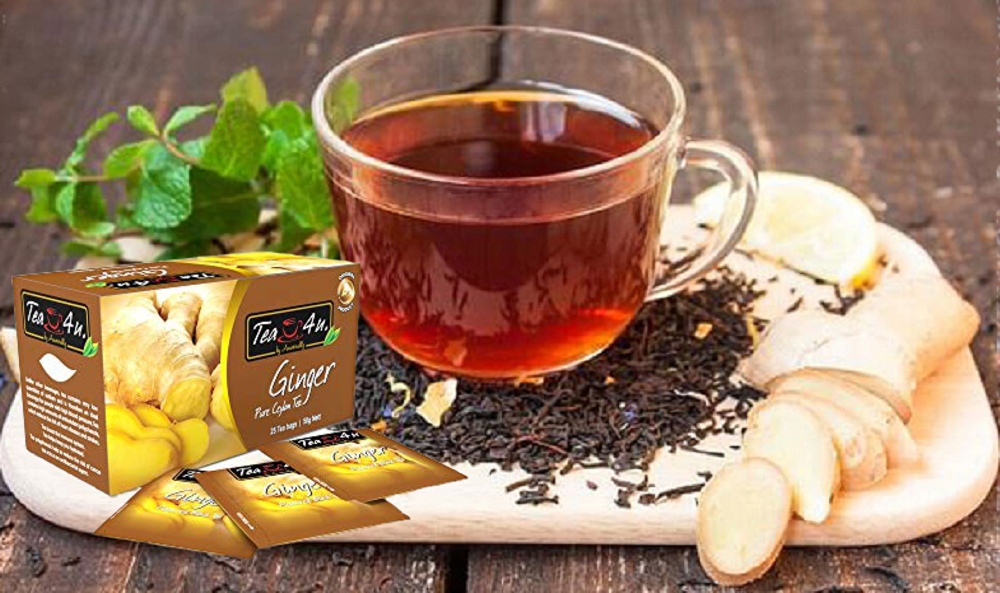Tea4U Ginger Black Tea Bags - Original Ceylon Tea, 25 Tea Bags