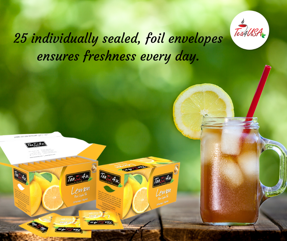Tea4U Lemon Black Tea Bags - Original Ceylon Tea 25 Tea Bags