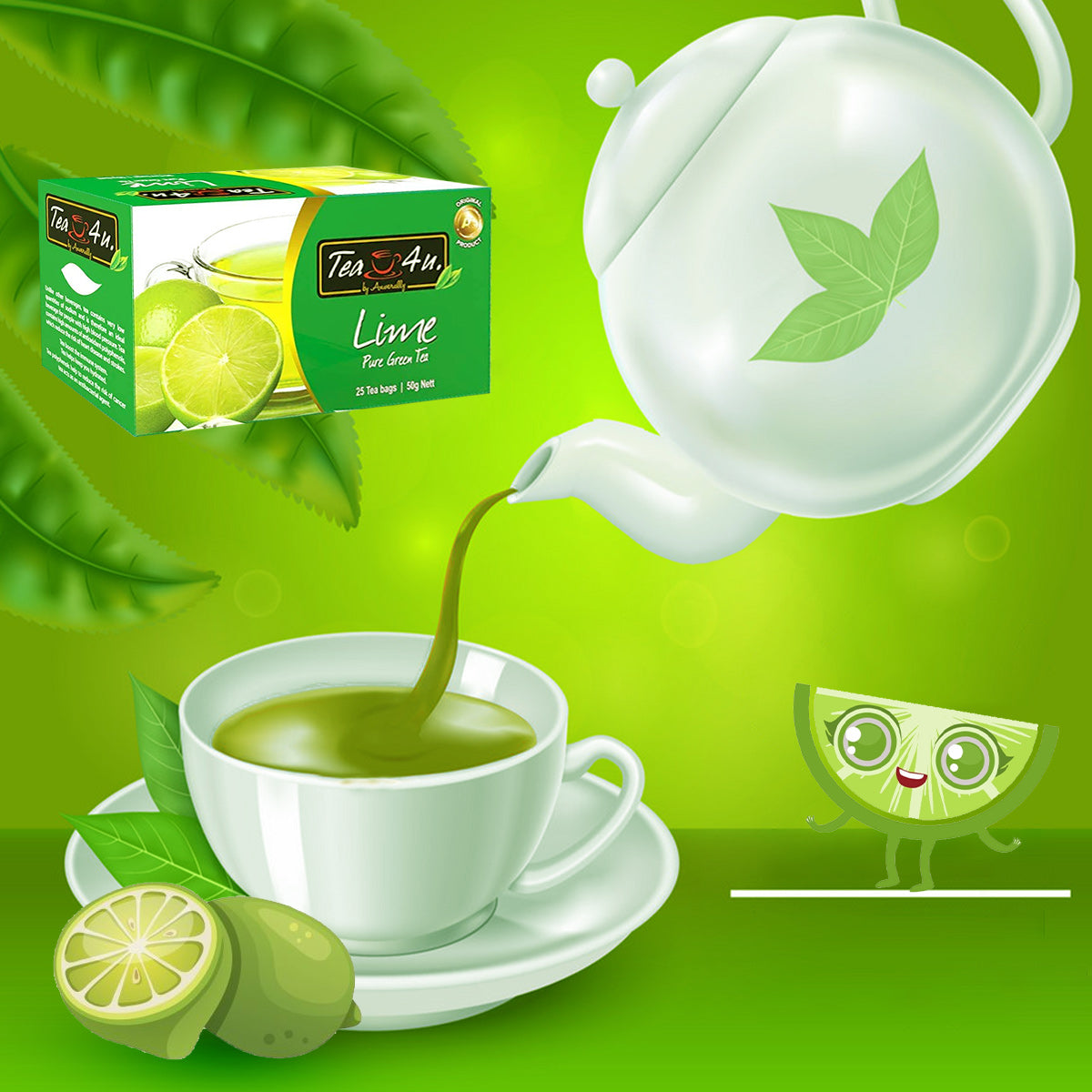 Tea4U Green Tea Bags with Lime