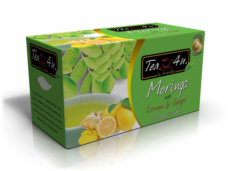 Moringa Lemon & Ginger Flavored Herbal 25 bags Tea4U Antioxidant Rich