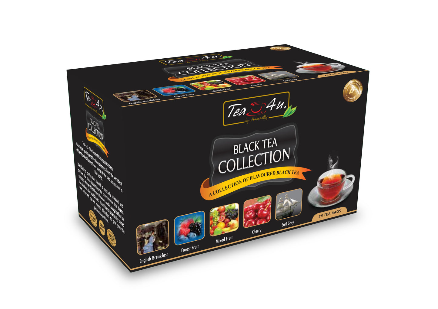 Tea4U Black Tea Collection. 25 Teabags in foil envelopes.