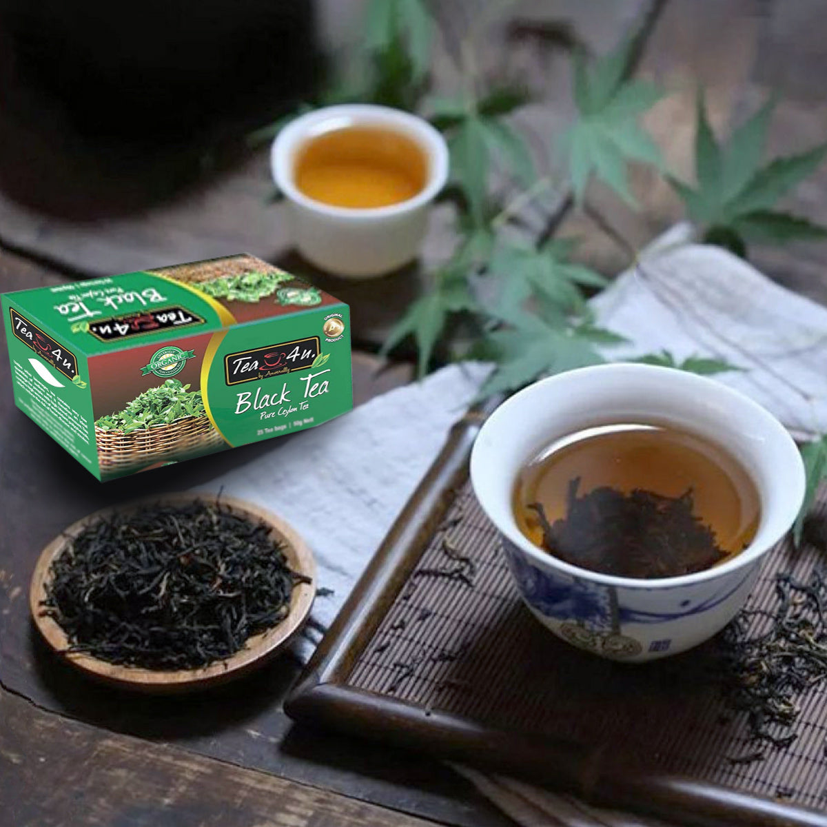 Tea4U Organic Black Tea, 25 teabags in foil envelopes.