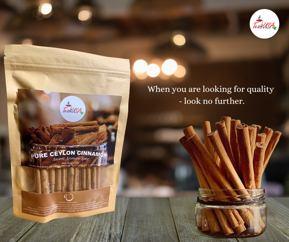 Tea4USA, Cinnamon - Ancient Aromatic Spice (4oz/0.25lbs) Ceylon Cinnamon Sticks from Sri Lanka |Airtight Zip Lock Pouches|