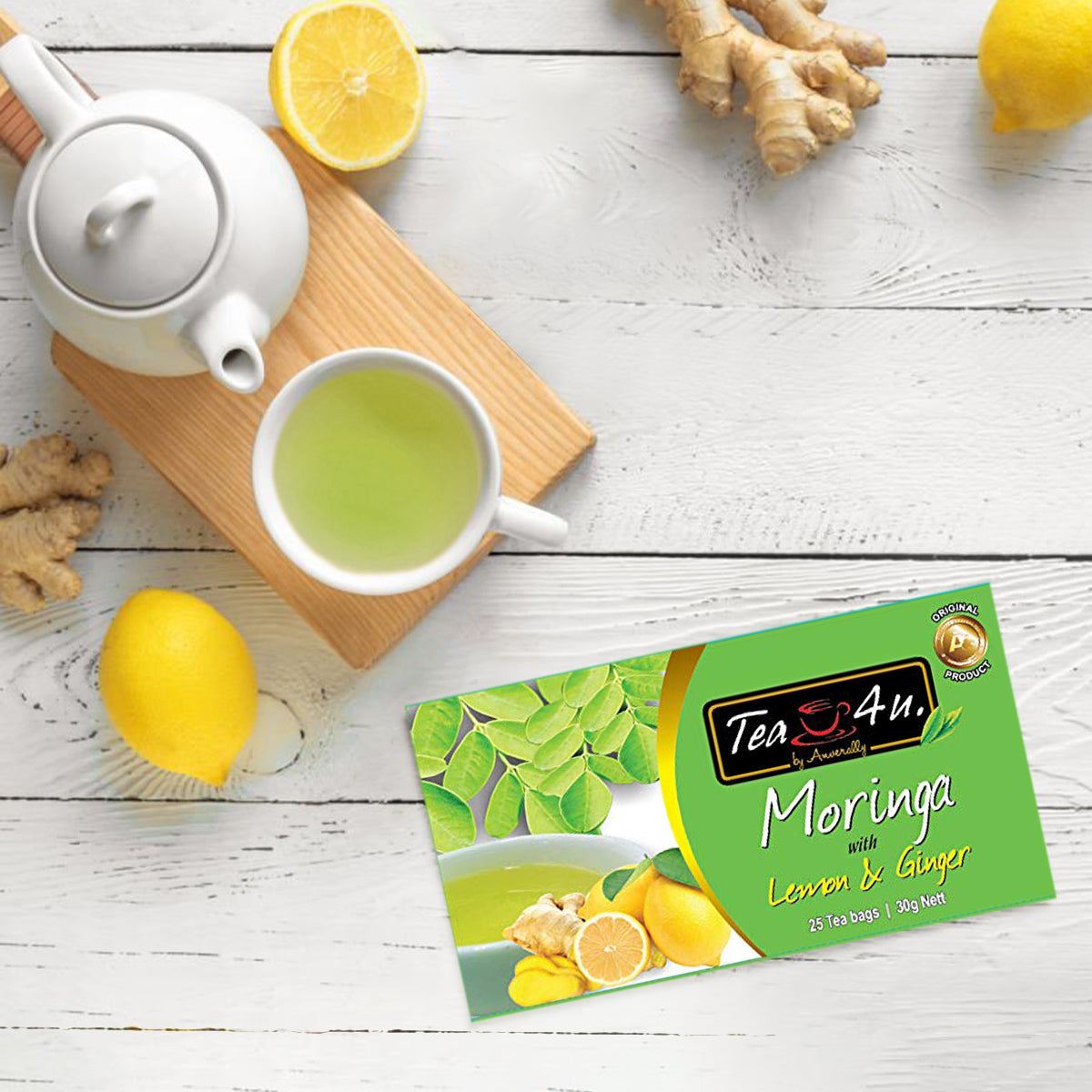 Moringa Lemon & Ginger Flavored Herbal 25 bags Tea4U Antioxidant Rich